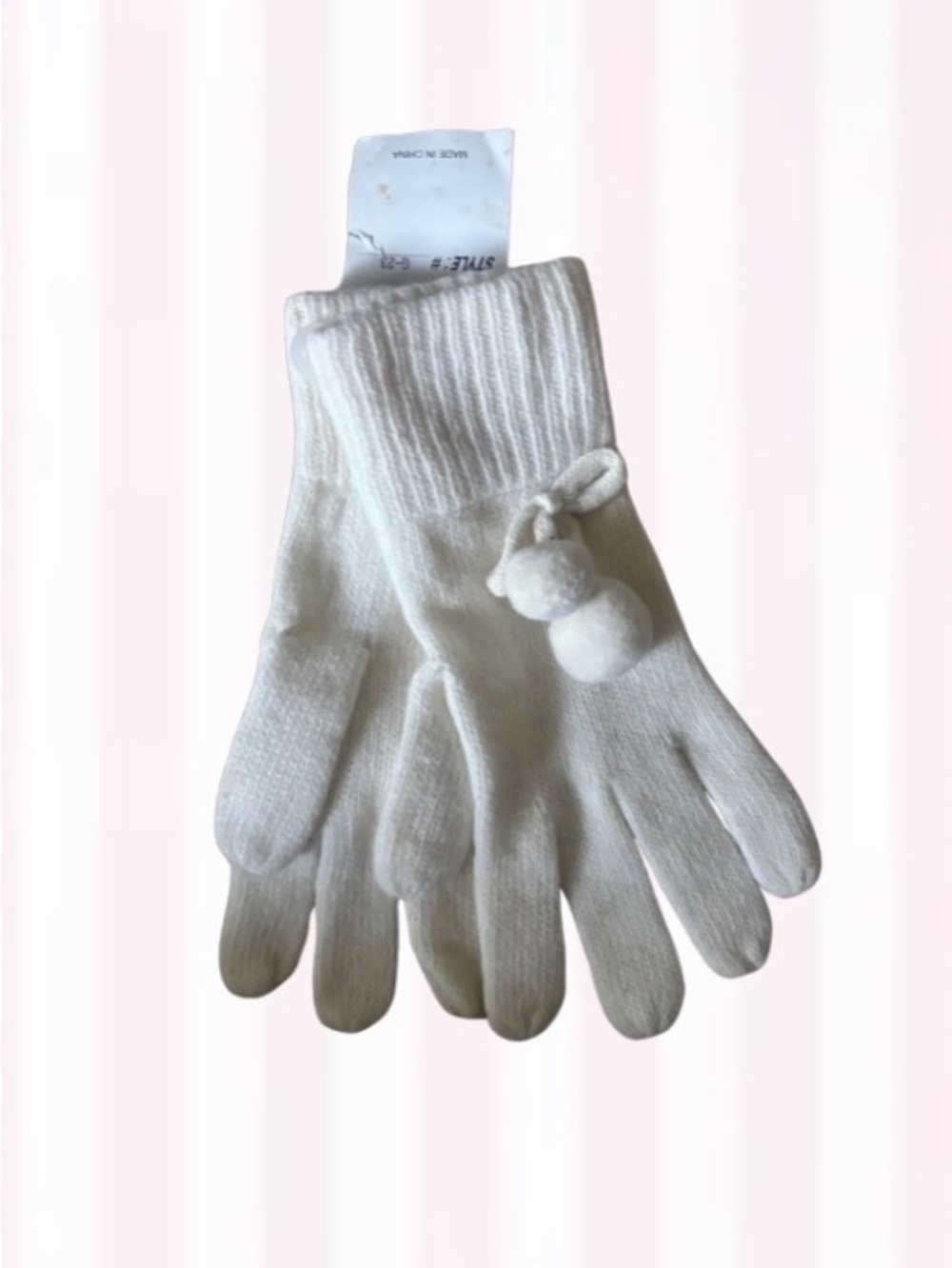 Women's white Knit Gloves with Pom-Pom Detail